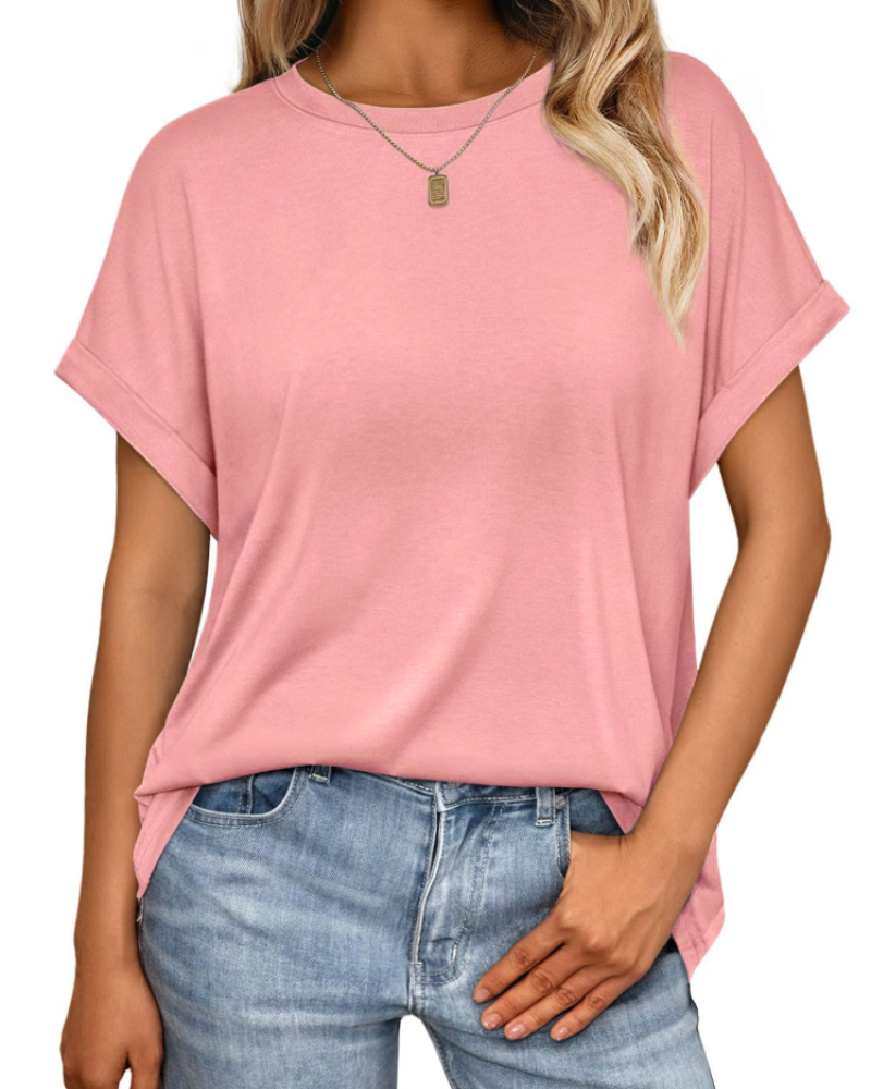Camiseta Hannah para mujer – Top de verano oversize con cuello redondo y mangas cortas