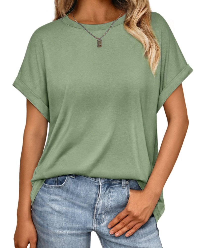Camiseta Hannah para mujer – Top de verano oversize con cuello redondo y mangas cortas