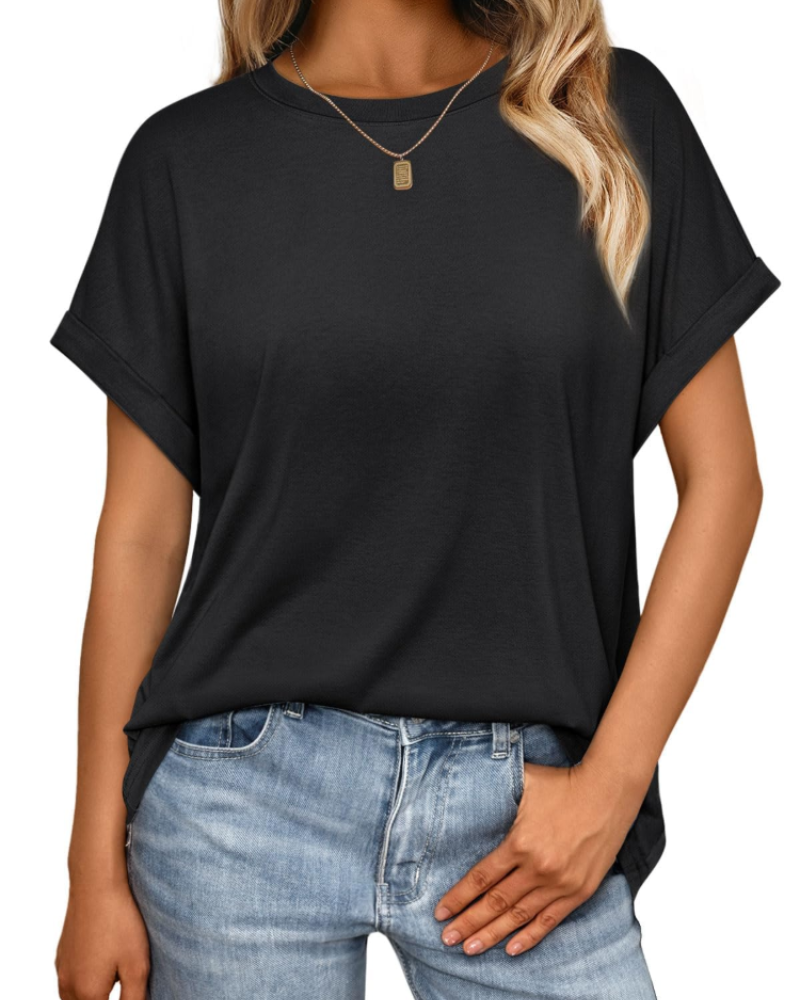 Camiseta Hannah para mujer – Top de verano oversize con cuello redondo y mangas cortas