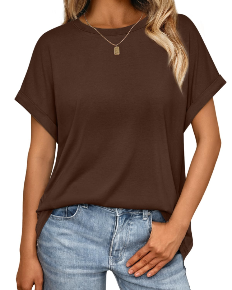 Camiseta Hannah para mujer – Top de verano oversize con cuello redondo y mangas cortas