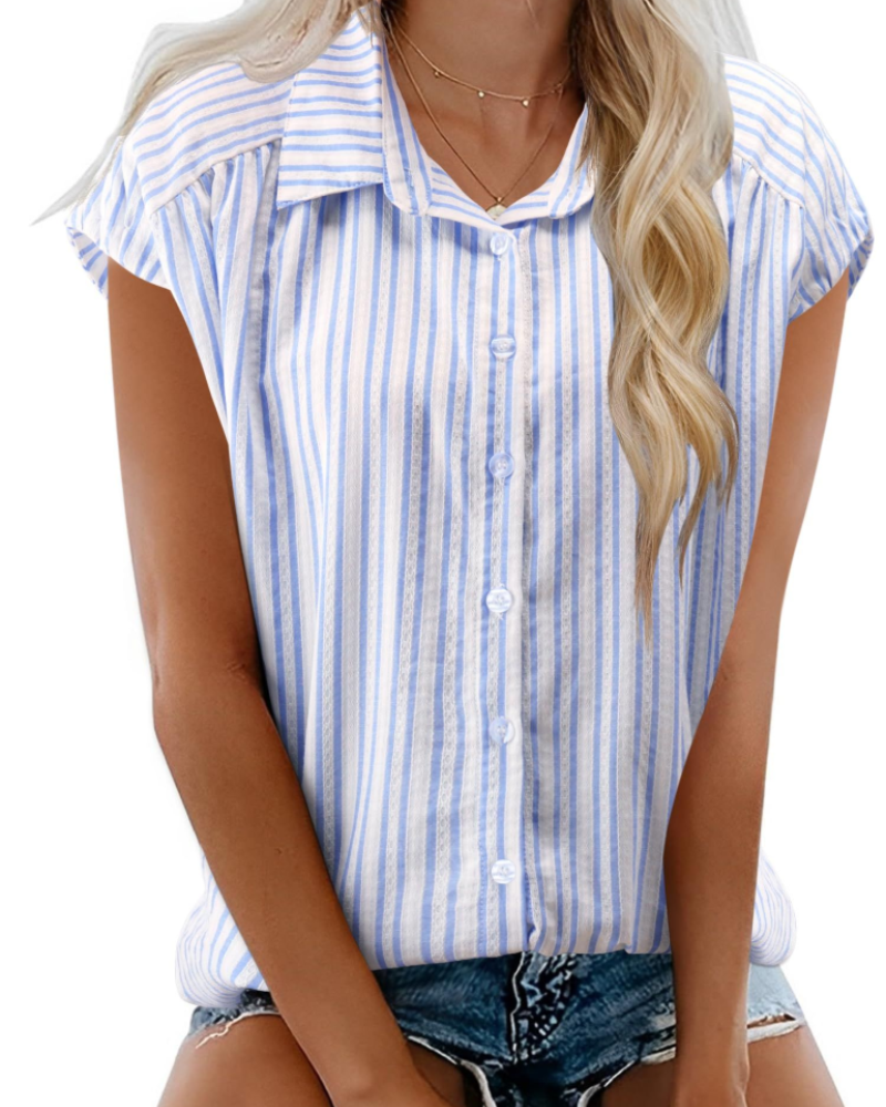Elowen Chemisier Femme – Blouse en Coton avec Col en V, Boutons et Manches Courtes