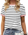Cassandra T-Shirt Donna – Top a Righe con Girocollo, Color Block & Maniche Corte