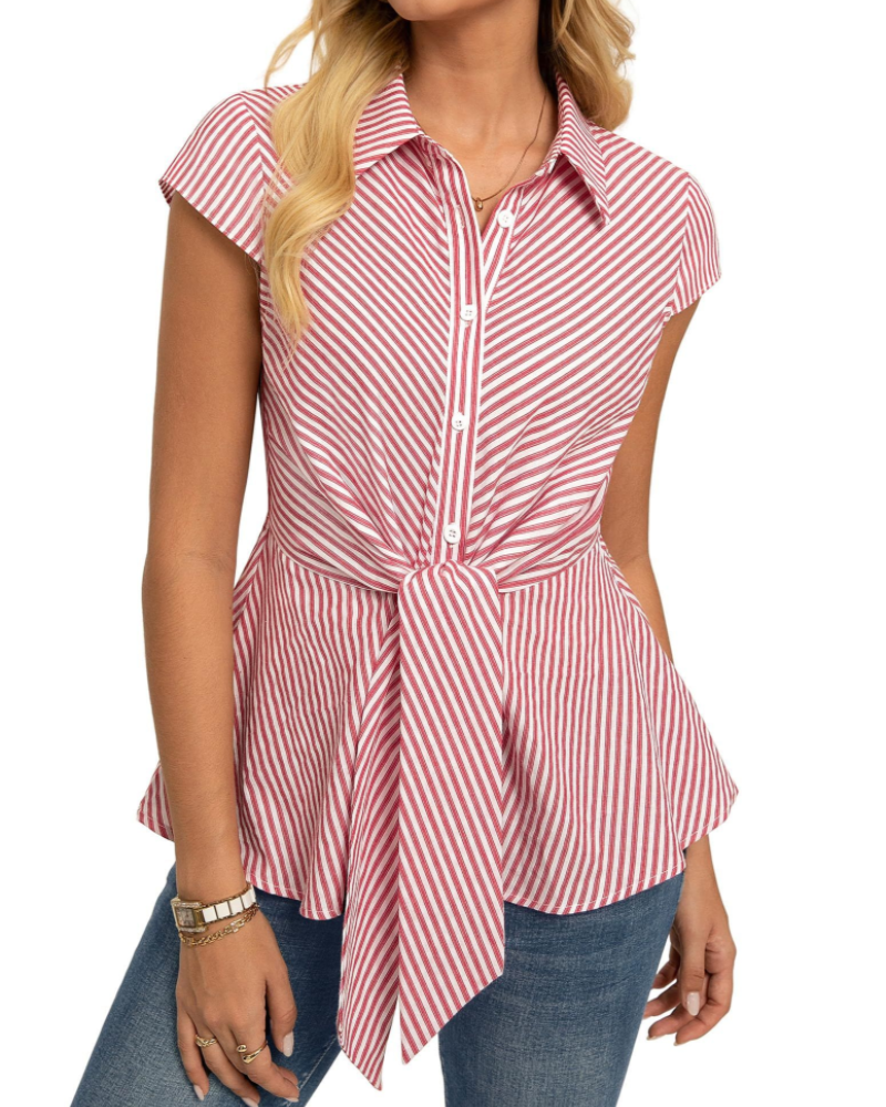 Seraphina Blusa Donna – Camicia Peplum a Righe con Fiocco e Bottoni