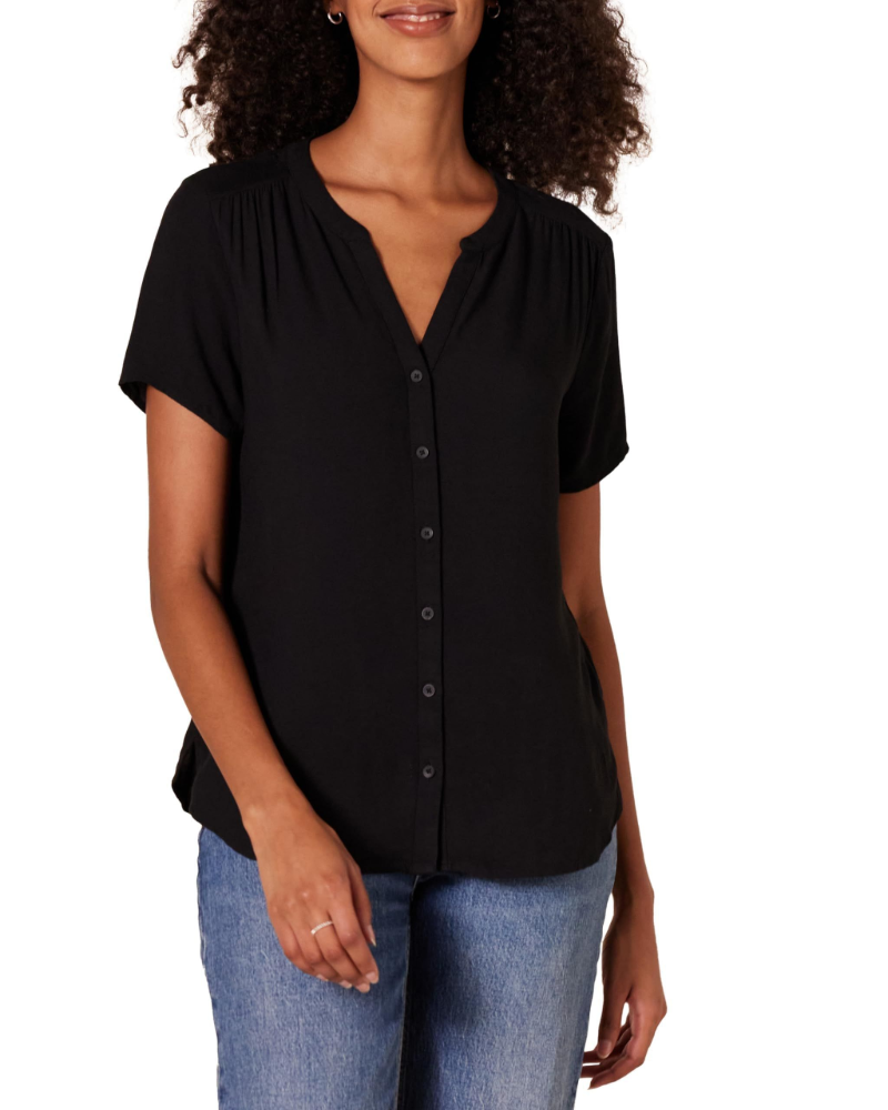Delaney Blusa Donna – Camicia in Viscosa con Scollo a V, Bottoni e Maniche Corte