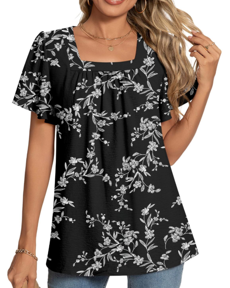 Vivienne Blusa Donna – Top con Scollo Quadrato, Pieghe e Maniche a Petalo