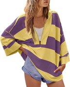 Harlow Felpa Donna Oversize – Pullover a Righe con Scollo a V e Spalle Scese