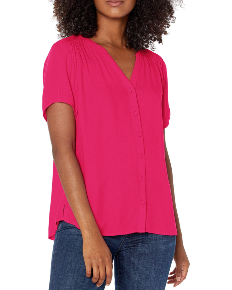 Delaney Blusa Donna – Camicia in Viscosa con Scollo a V, Bottoni e Maniche Corte