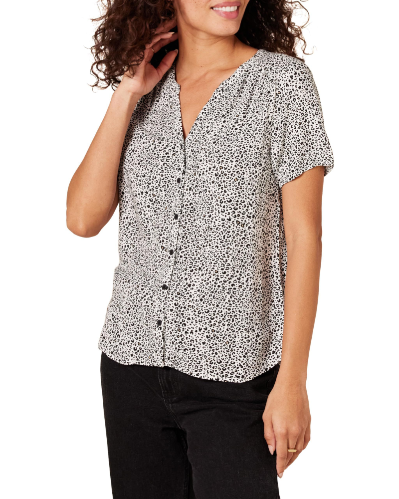 Delaney Blusa Donna – Camicia in Viscosa con Scollo a V, Bottoni e Maniche Corte