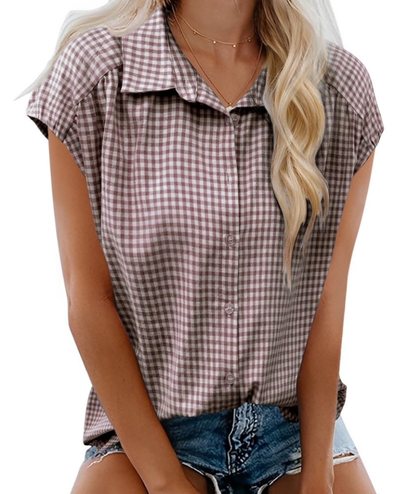 Elowen Chemisier Femme – Blouse en Coton avec Col en V, Boutons et Manches Courtes