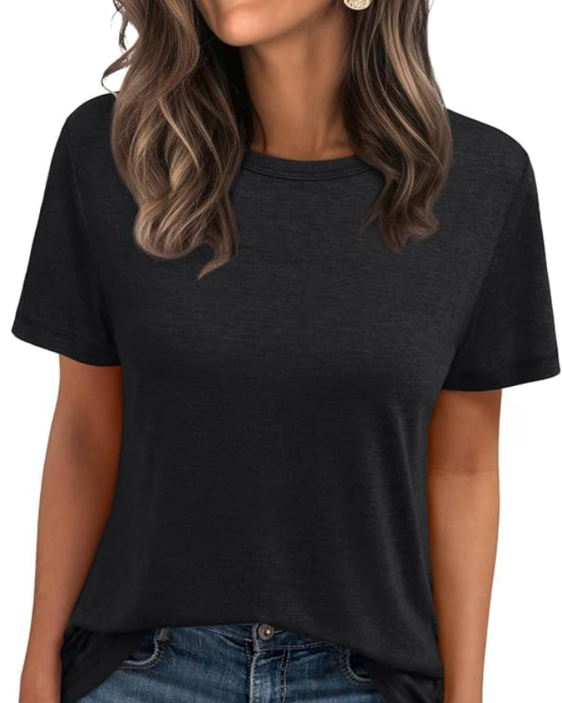 Caroline T-Shirt Damen – Basic-Top mit Rundhalsausschnitt, kurzen Ärmeln und Stretchstoff