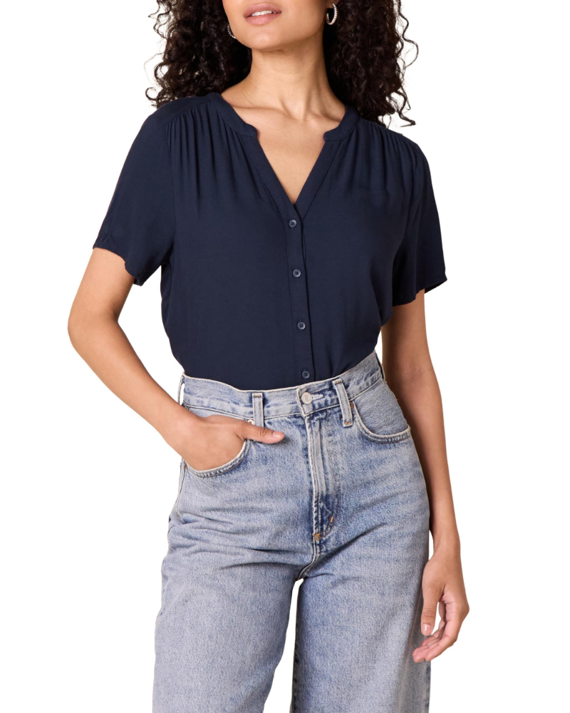 Delaney Blusa Donna – Camicia in Viscosa con Scollo a V, Bottoni e Maniche Corte