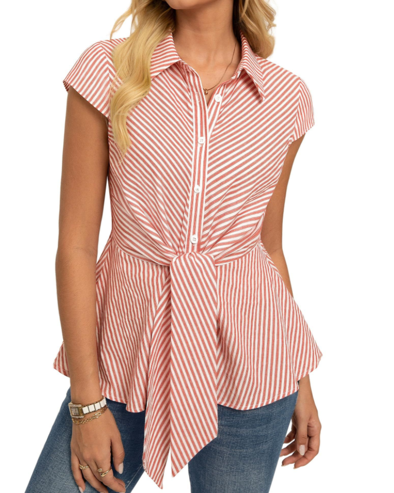 Seraphina Blusa Donna – Camicia Peplum a Righe con Fiocco e Bottoni