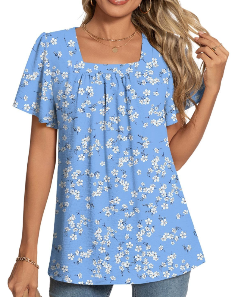 Vivienne Blusa Donna – Top con Scollo Quadrato, Pieghe e Maniche a Petalo