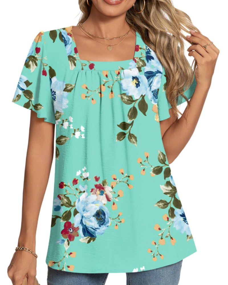 Vivienne Blusa Donna – Top con Scollo Quadrato, Pieghe e Maniche a Petalo