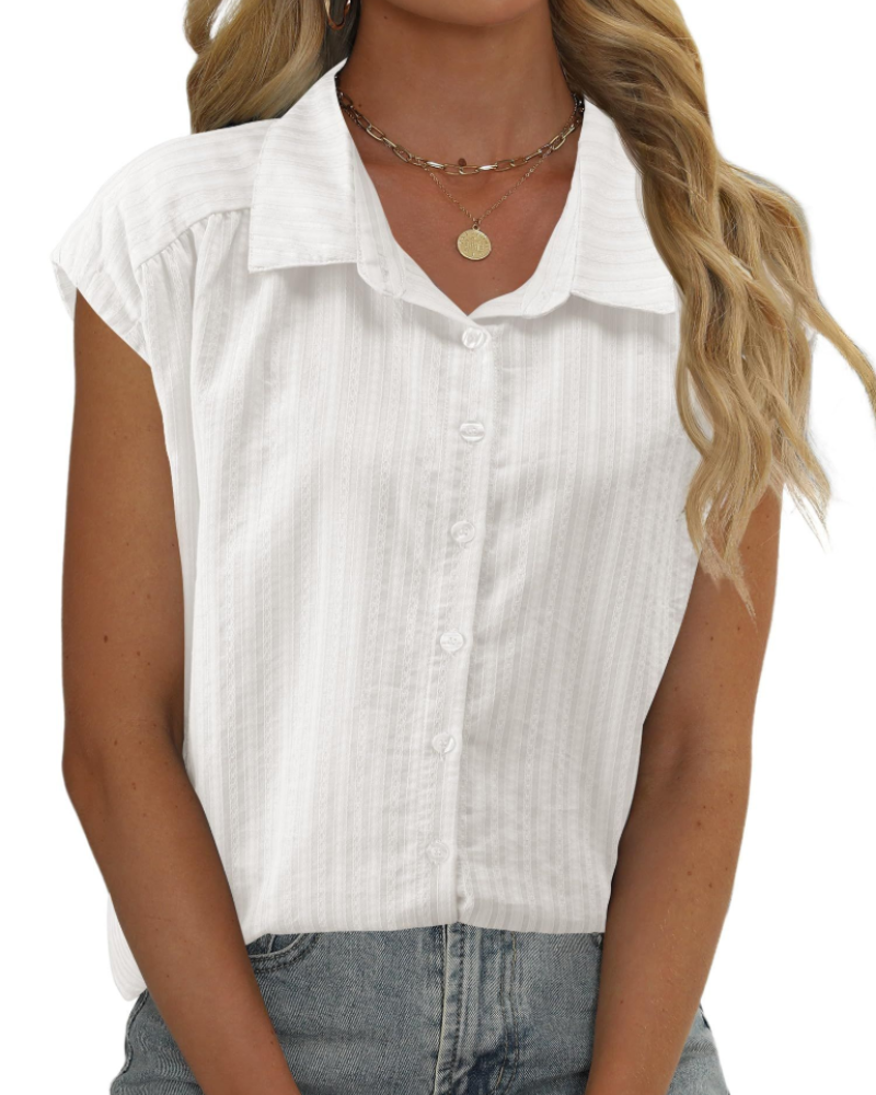 Elowen Chemisier Femme – Blouse en Coton avec Col en V, Boutons et Manches Courtes