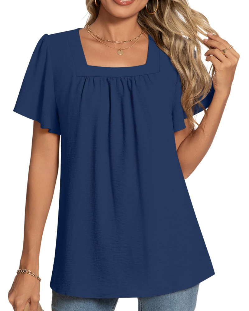 Vivienne Blusa Donna – Top con Scollo Quadrato, Pieghe e Maniche a Petalo