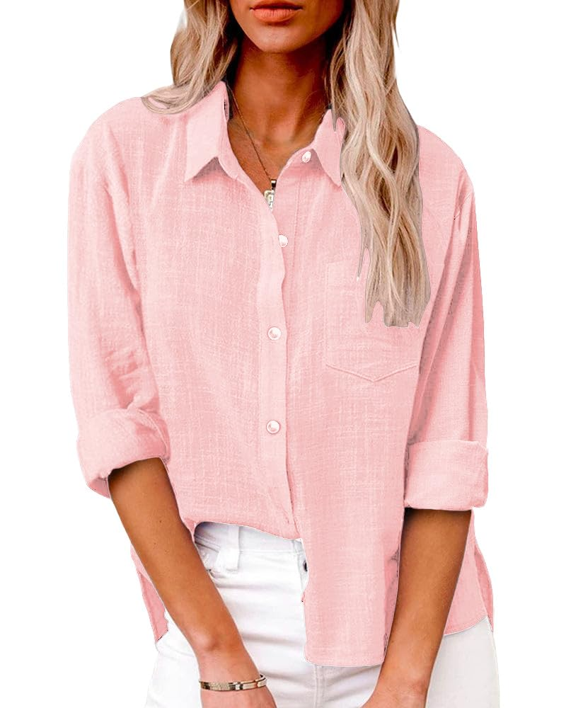 Audrey Blouse Femme – Chemise en Coton avec Col en V, Boutons et Poche