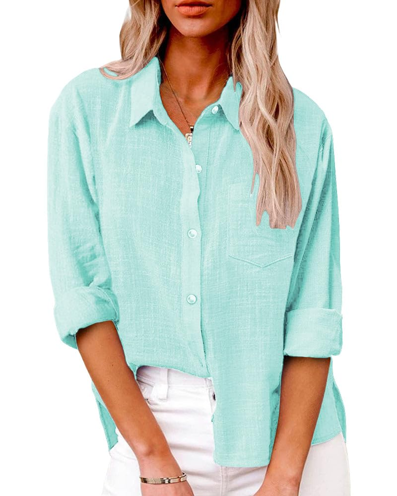 Audrey Blouse Femme – Chemise en Coton avec Col en V, Boutons et Poche