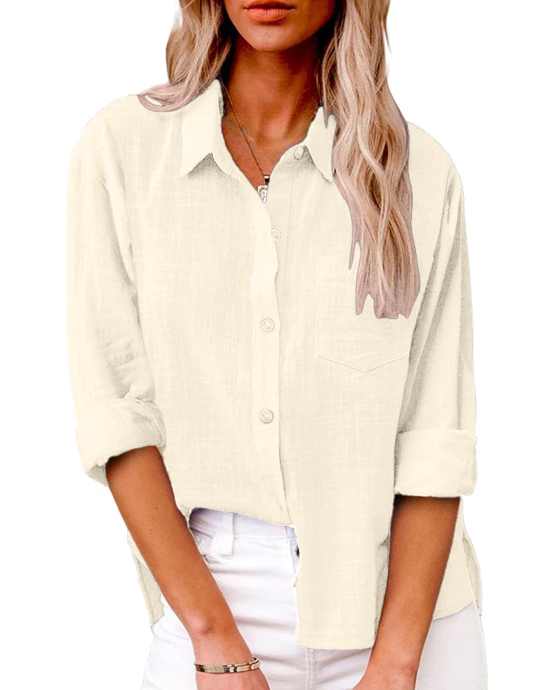 Audrey Blouse Femme – Chemise en Coton avec Col en V, Boutons et Poche