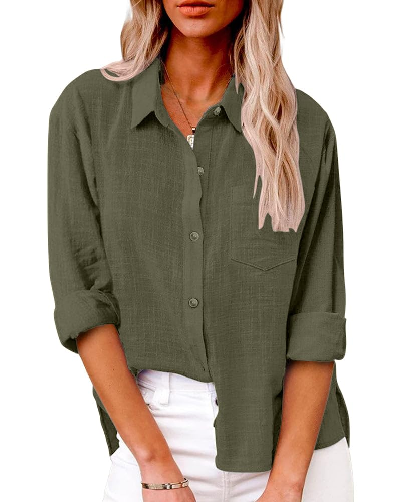 Audrey Blouse Femme – Chemise en Coton avec Col en V, Boutons et Poche