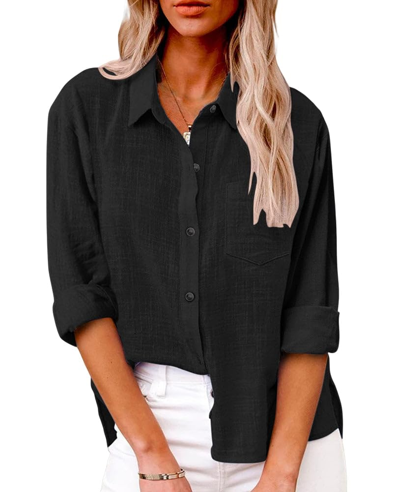 Audrey Blouse Femme – Chemise en Coton avec Col en V, Boutons et Poche