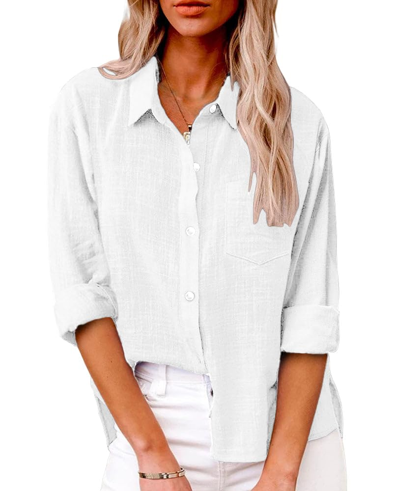 Audrey Women's Blouse – Cotton Shirt with V-Neck, Buttons & Pocket