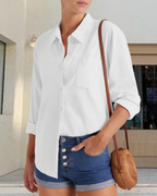 Audrey Women's Blouse – Cotton Shirt with V-Neck, Buttons & Pocket