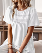 Dámský top Teagan – krajka, široké krátké rukávy, kulatý výstřih a boho styl