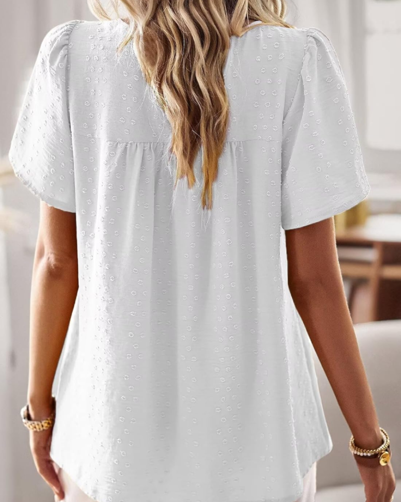 Dámský top Teagan – krajka, široké krátké rukávy, kulatý výstřih a boho styl
