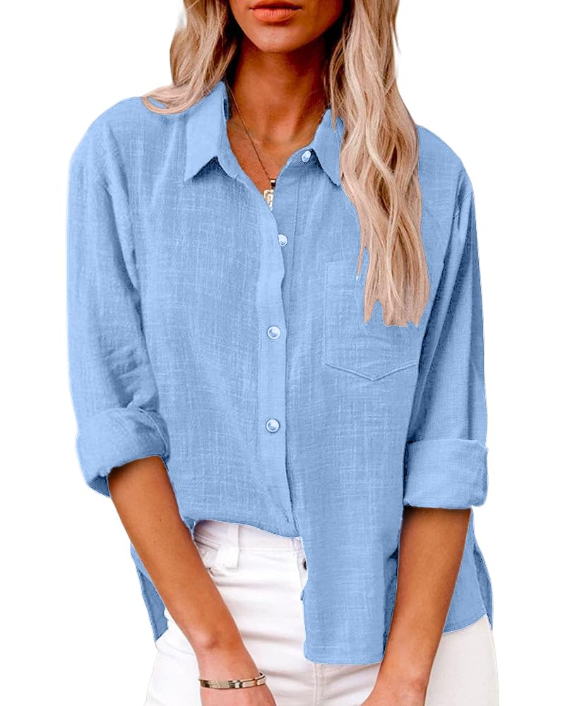 Audrey Blouse Femme – Chemise en Coton avec Col en V, Boutons et Poche