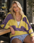 Harlow Felpa Donna Oversize – Pullover a Righe con Scollo a V e Spalle Scese