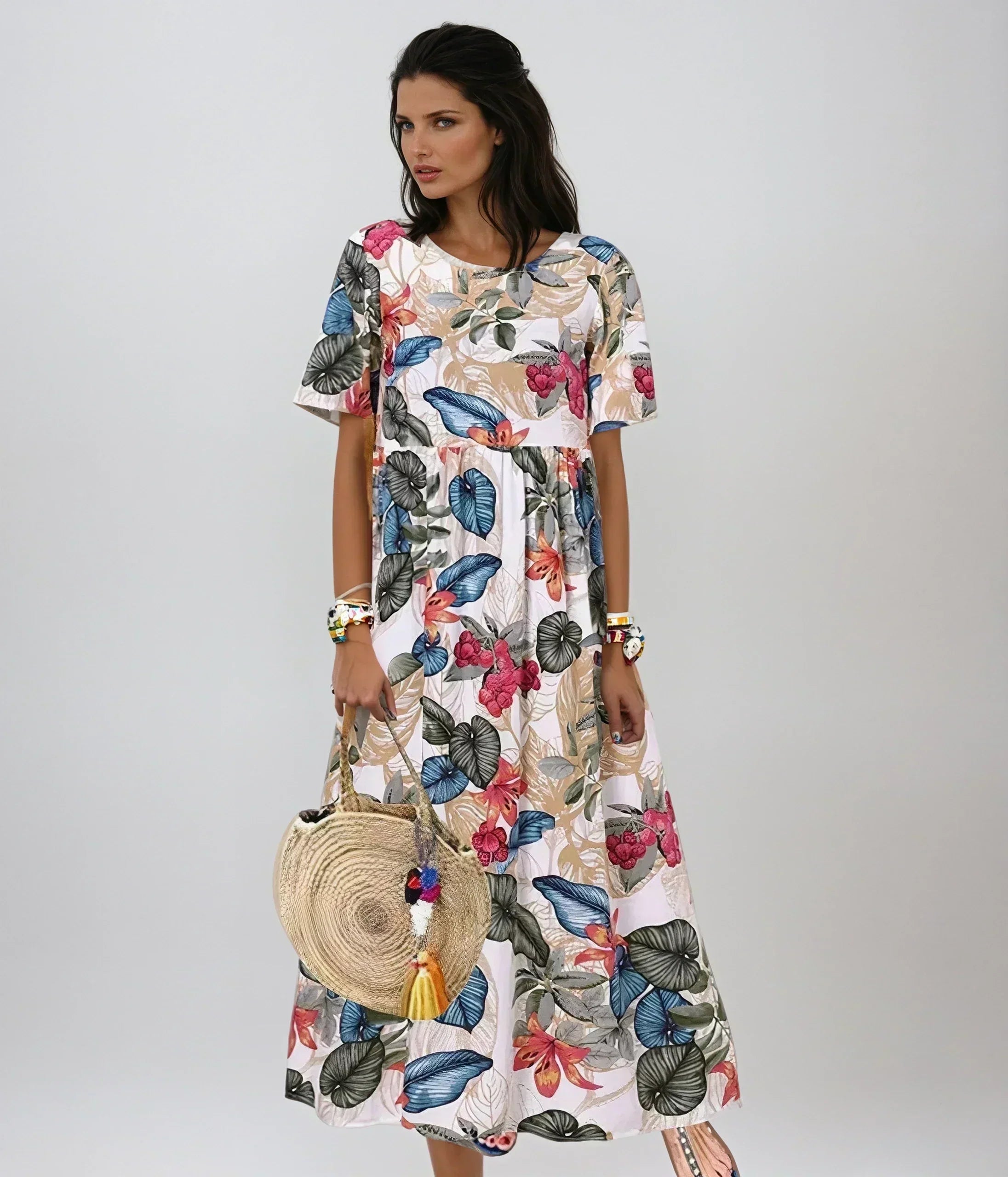 Robe florale Graceful Bloom pour femme – Robe trapèze d'été élégante chic décontracté