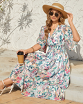 Robe longue fleurie pour femme Cambria – encolure en V, taille élastiquée et manches courtes