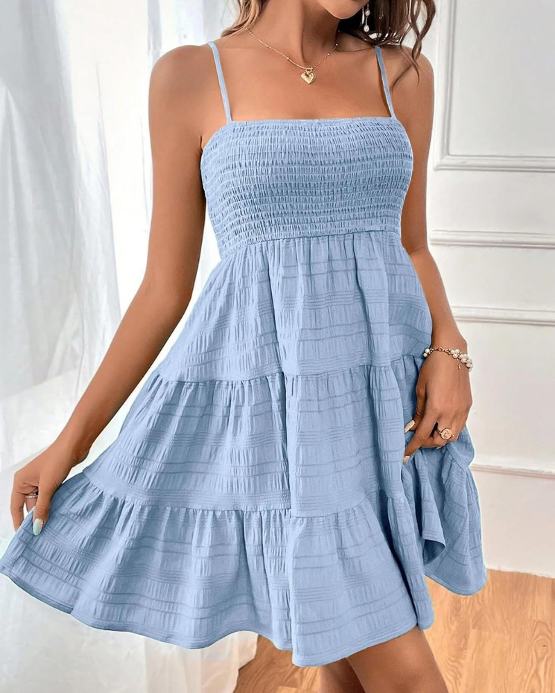 Harper Abito Mini Donna – Spalline Sottili, Punto Smock e Gonna Svasata
