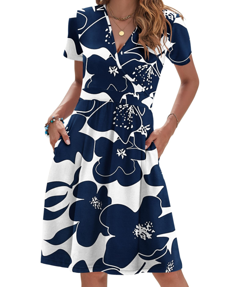 Brielle Vestido de verano para mujer – Escote en V, cintura cruzada y bolsillos laterales
