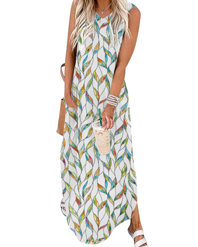Brinley Women’s Maxi Dress – V-Neck, Side Slits, and Pockets