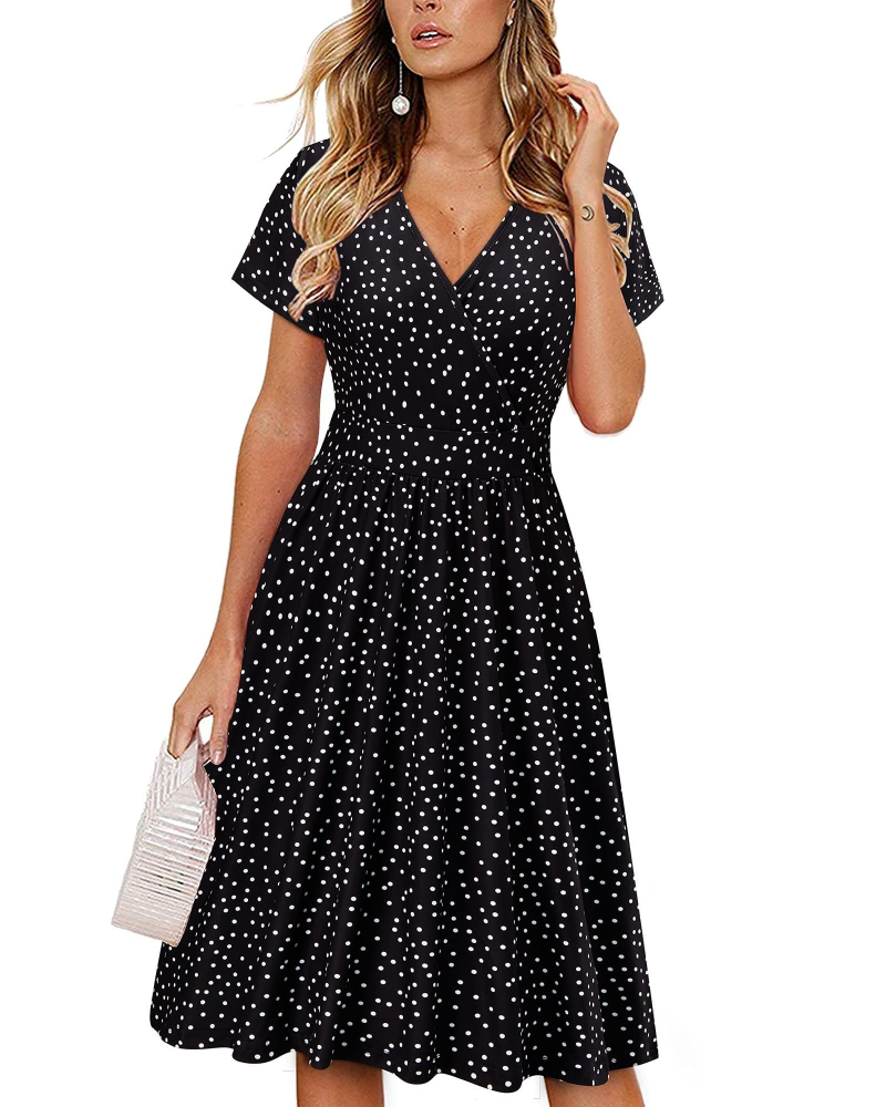 Aveline Abito Midi Donna – Portafoglio, Scollo a V, Vita Pieghettata e Tasche