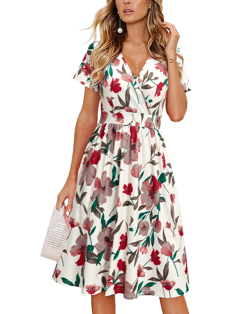 Aveline Abito Midi Donna – Portafoglio, Scollo a V, Vita Pieghettata e Tasche