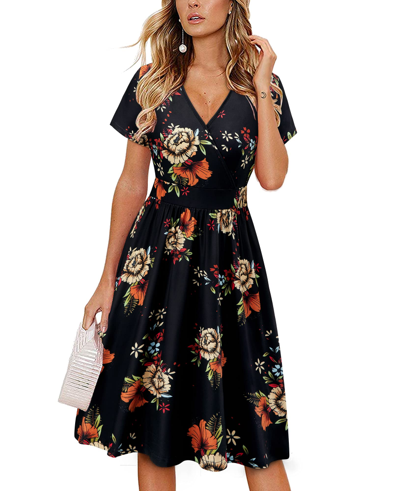 Aveline Abito Midi Donna – Portafoglio, Scollo a V, Vita Pieghettata e Tasche