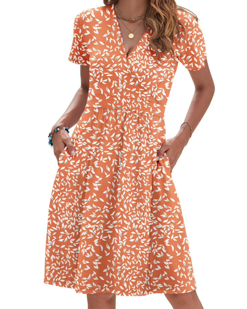Brielle Vestido de verano para mujer – Escote en V, cintura cruzada y bolsillos laterales
