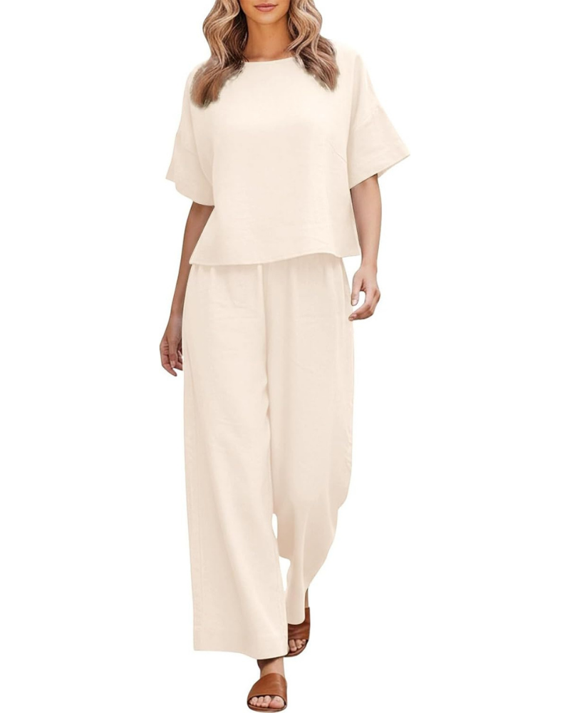 Ensemble Madeline pour femme en lin et coton – T-shirt et pantalon large grande taille