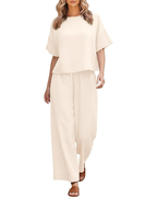 Ensemble Madeline pour femme en lin et coton – T-shirt et pantalon large grande taille