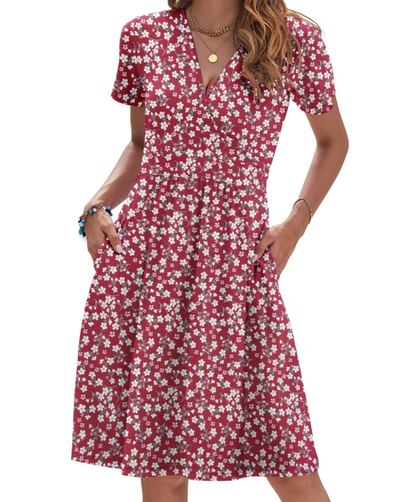Brielle Vestido de verano para mujer – Escote en V, cintura cruzada y bolsillos laterales