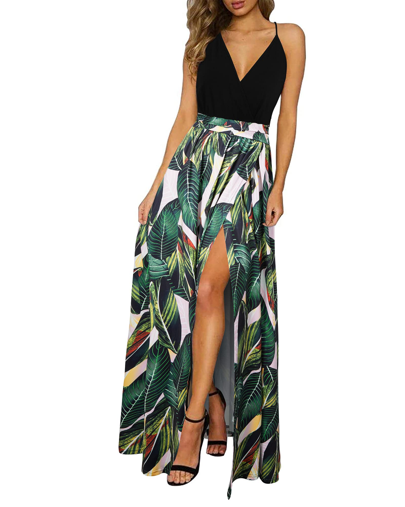 Savannah Damen-Maxikleid – Blumenmuster, V-Ausschnitt, verstellbare Träger und Schlitze