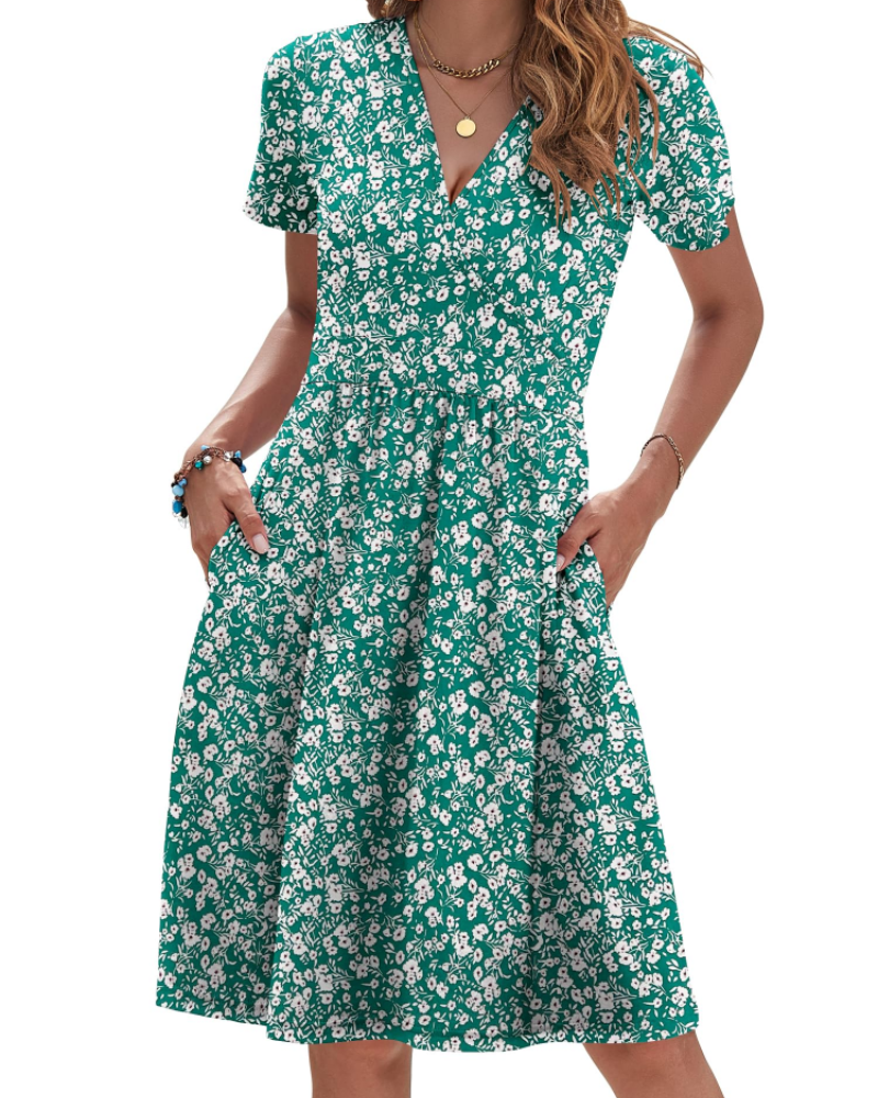 Brielle Vestido de verano para mujer – Escote en V, cintura cruzada y bolsillos laterales