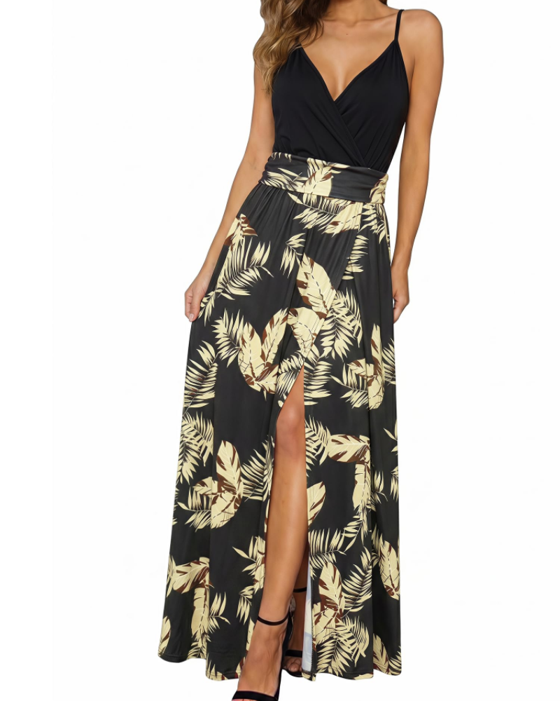 Savannah Damen-Maxikleid – Blumenmuster, V-Ausschnitt, verstellbare Träger und Schlitze