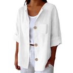 Dorothy Camicia Donna in Lino – Maniche 3/4, Girocollo, Bottoni e Tasca