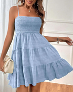 Harper Abito Mini Donna – Spalline Sottili, Punto Smock e Gonna Svasata