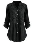Kelsey Camicetta Donna Oversize – Cotone e Lino, Pizzo, Scollo a V e Maniche Lunghe