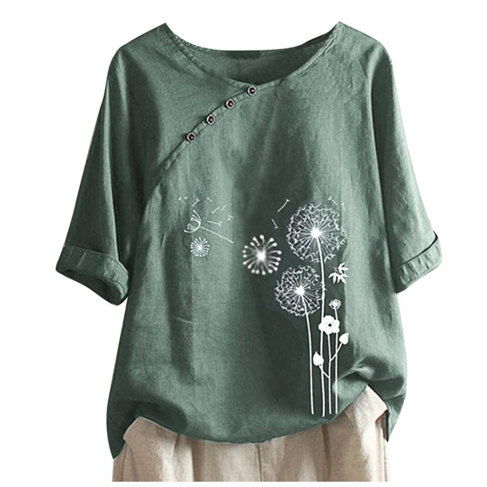 Dámsky top Florence z bavlny a ľanu – krátke rukávy, predné gombíky a priedušná tunika